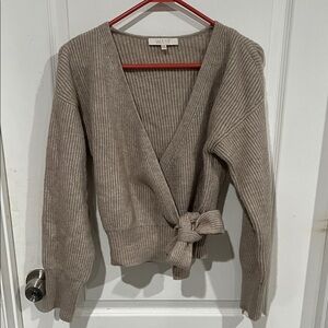 Wayf Women's Terri boucle rib wrap sweater in granite